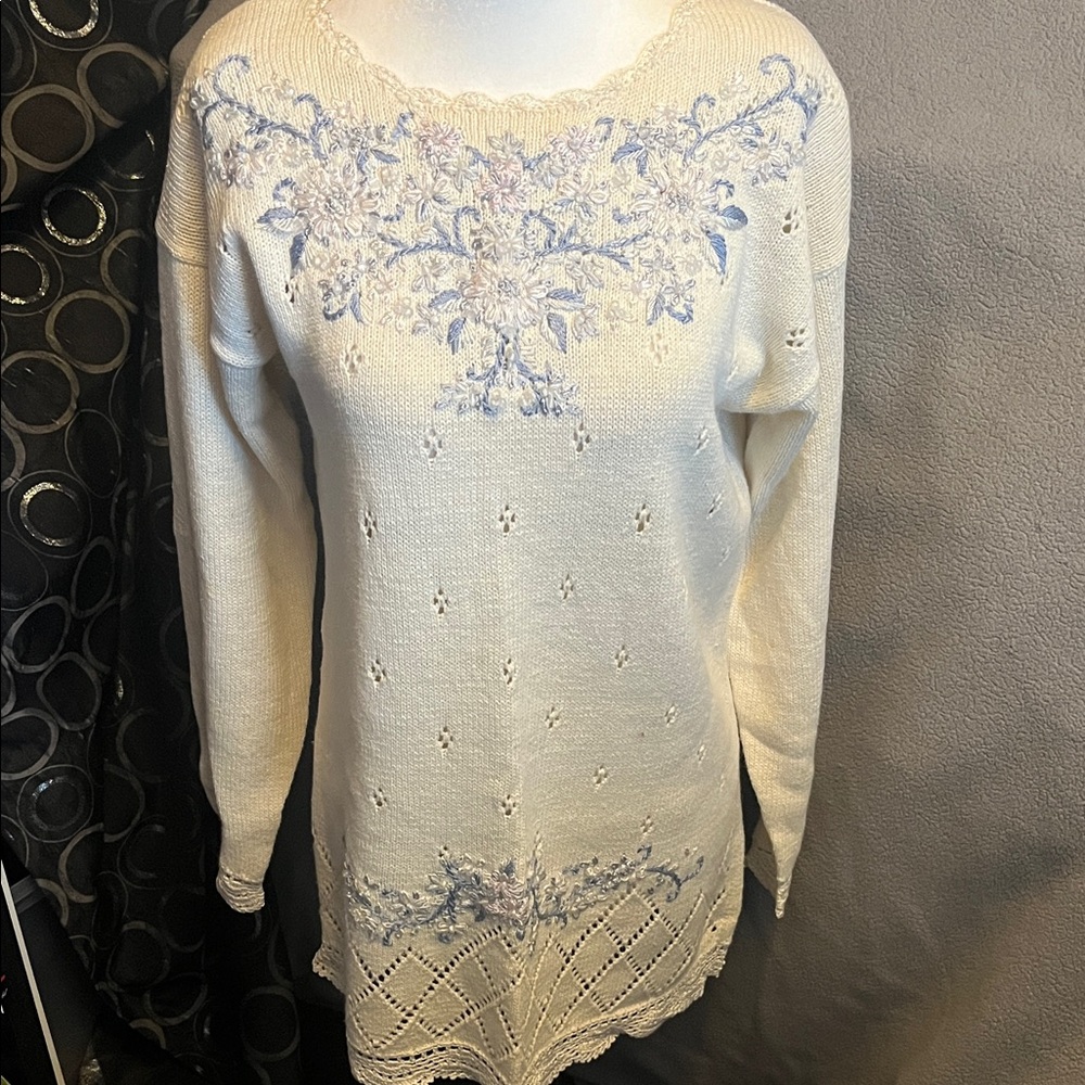 Cleo Cream and Blue Floral Sweater